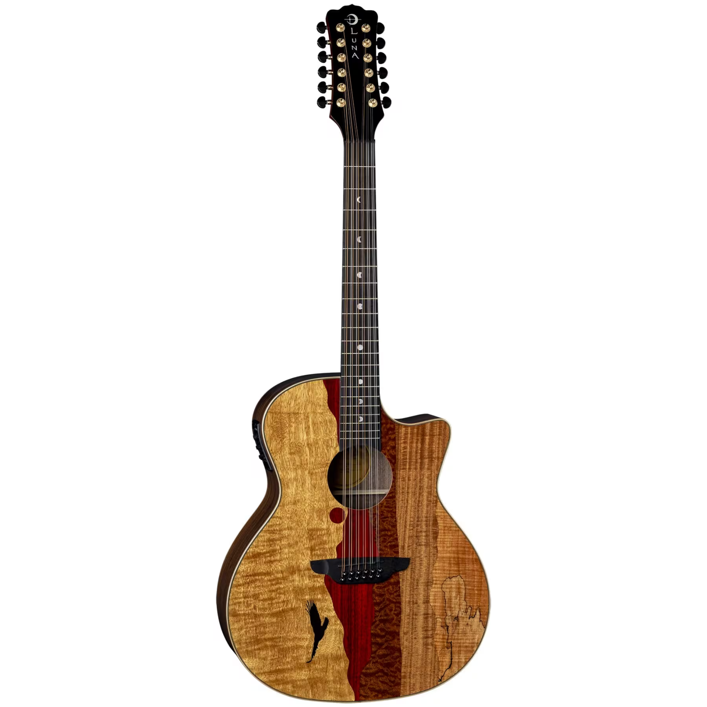 Luna Guitars Vista Eagle 12 String Cutaway A/E w/ Hardshell Case, Gloss Natural