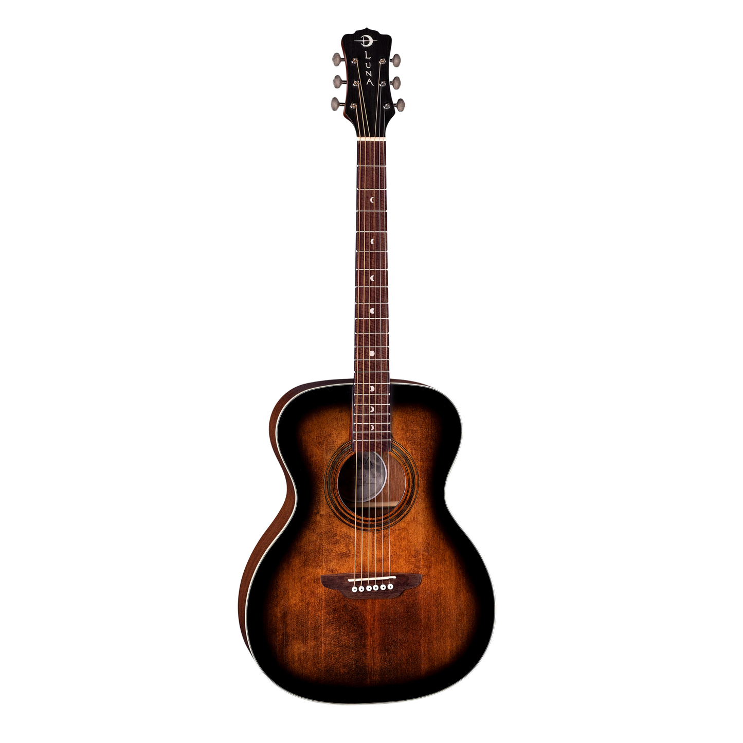 Luna Guitars Art Vintage Folk Solid Top Distressed, Vintage Brownburst
