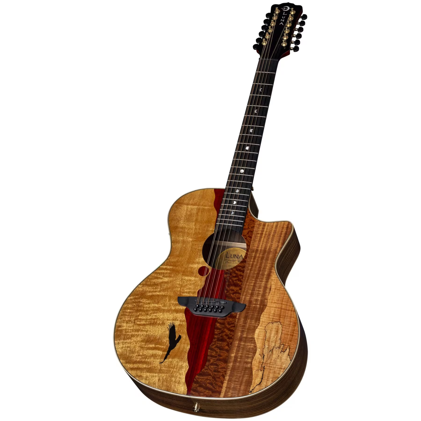 Luna Guitars Vista Eagle 12 String Cutaway A/E w/ Hardshell Case, Gloss Natural